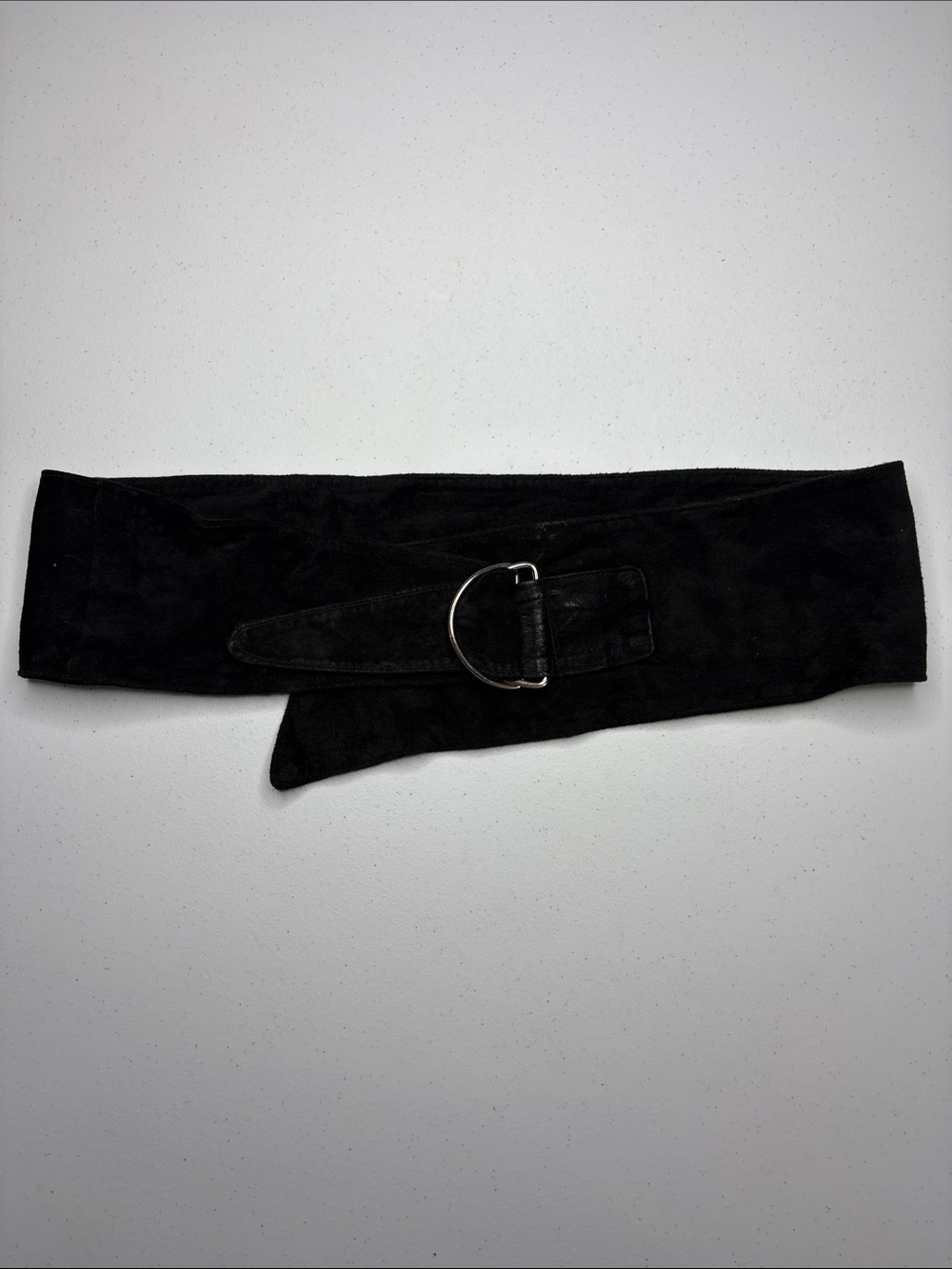 VTG Black Suede Wide Corset Cinch Belt Silver D-Ring Boho